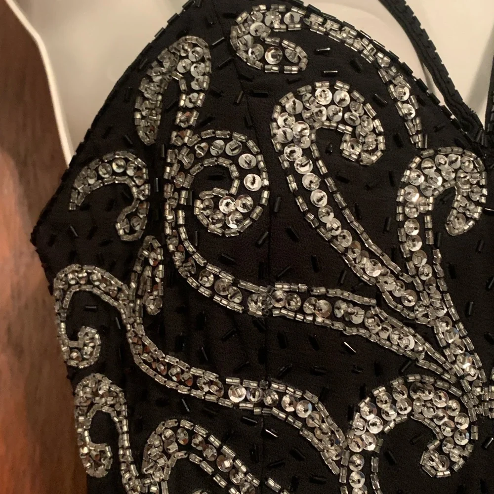 Pro Magic Prom Dress 4 S Black Silver Sparkle Beaded Long Formal Evening Gown - Picture 6 of 9